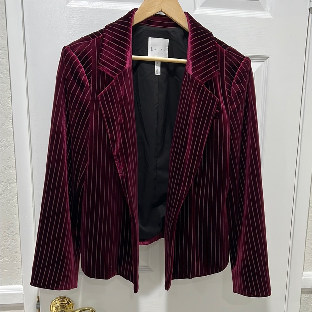 Leith Burgundy Velvet Blazer Striped Notched Lapels